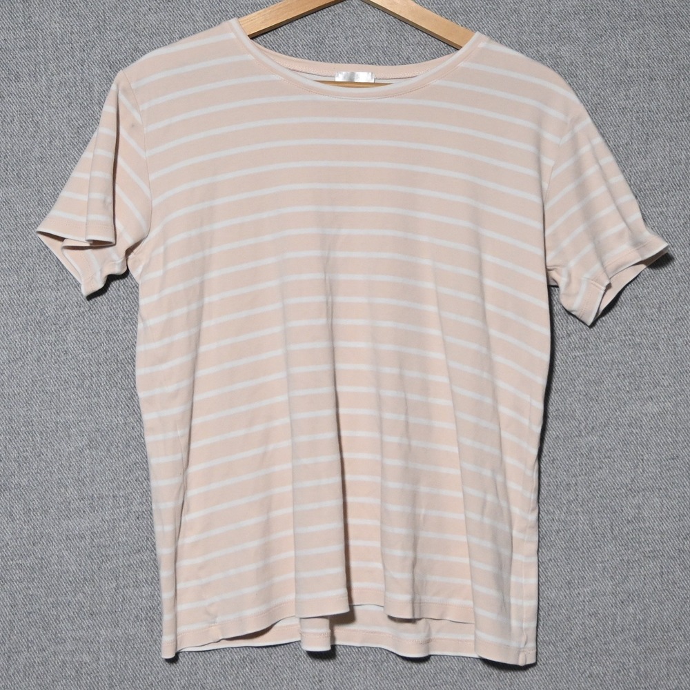 Gap Pajama Set Women Striped Short Sleeve Wide Leg M Peach White